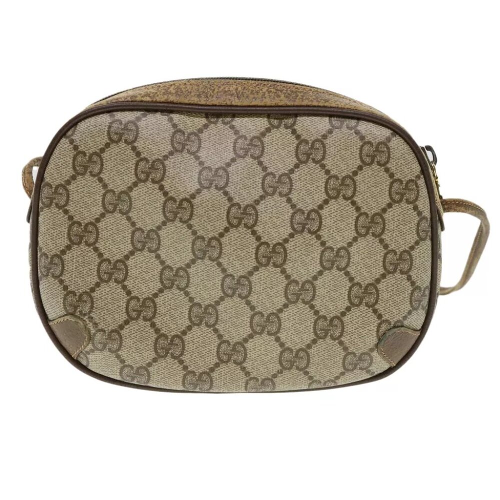 GUCCI Web Sherry Line GG Canvas Shoulder Bag PVC Leather Beige Green Auth - Picture 5 of 7
